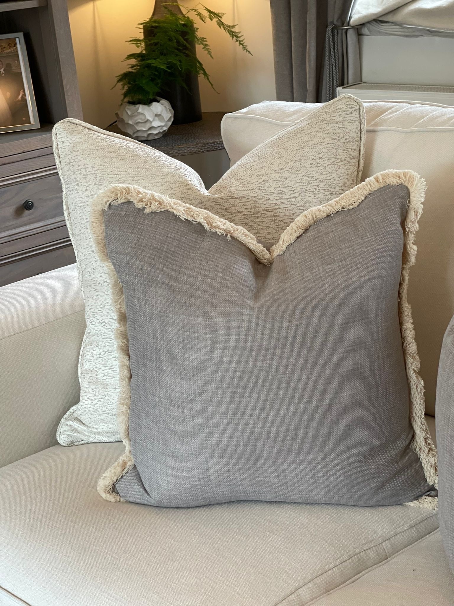 Grey white shops cushions