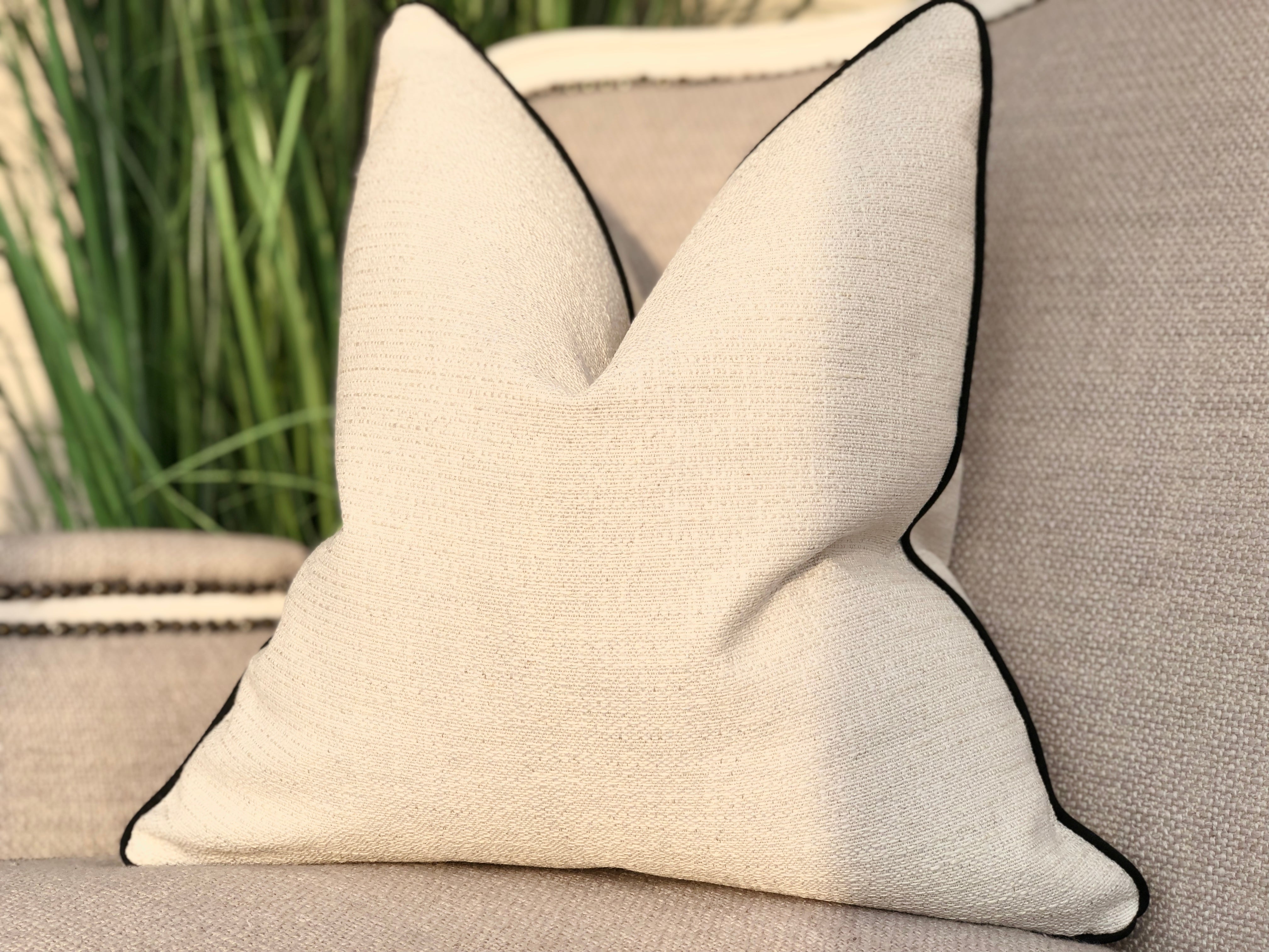 Textured White cushion with Black Piping Monochrome Home Decor