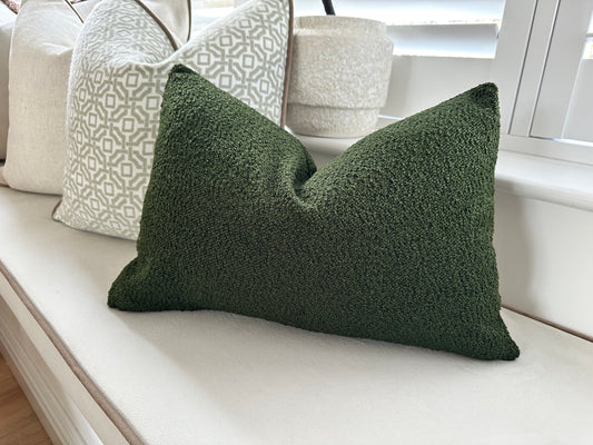 Green boucle rectangle cushion.