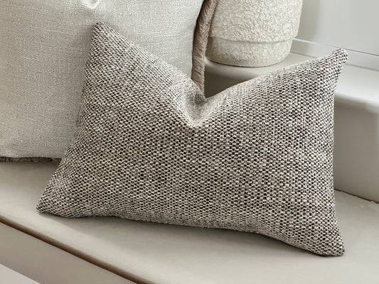 Textured grey and ivory rectangle cushion