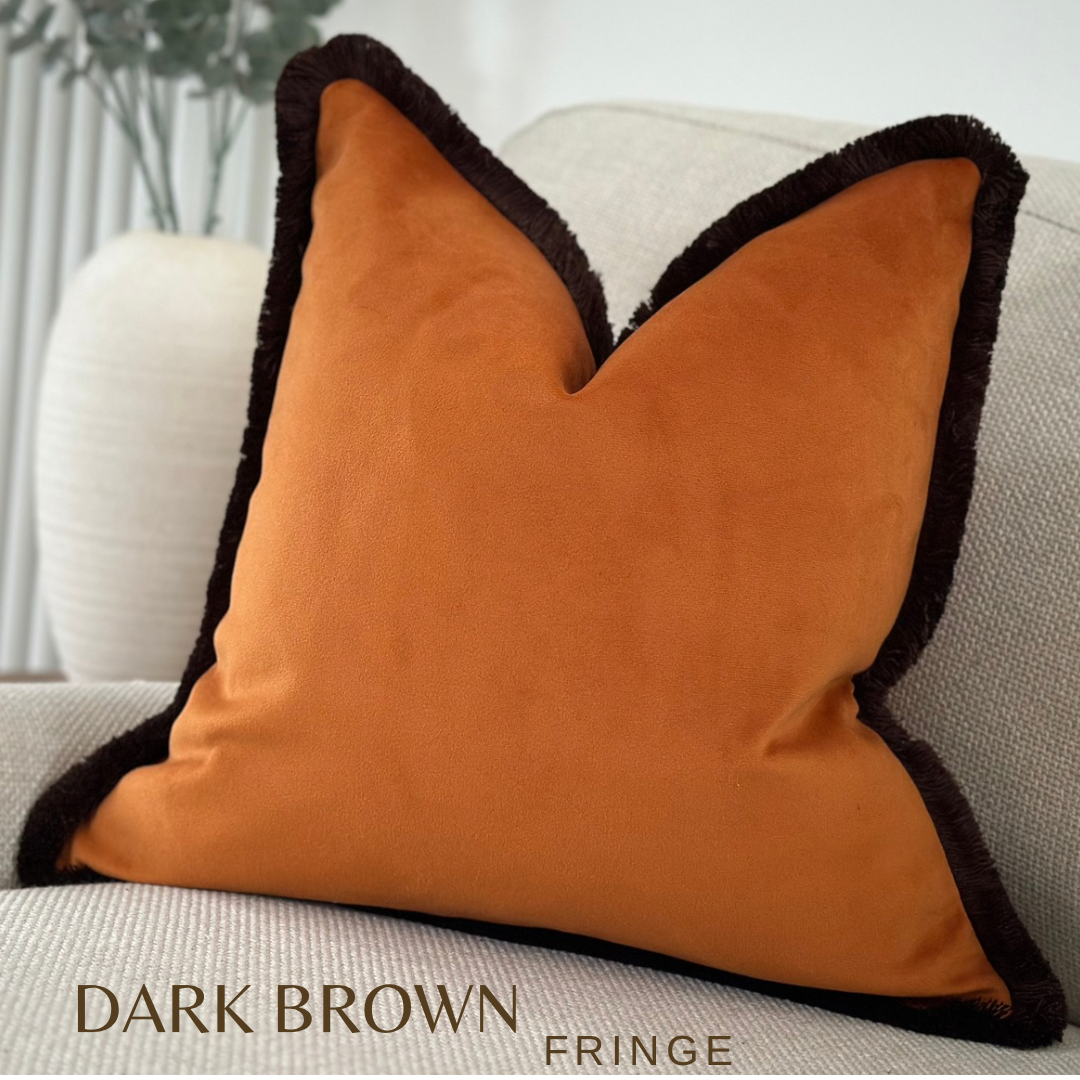 ORANGE VELVET | Fringe Cushion - More Size and Trim Colours