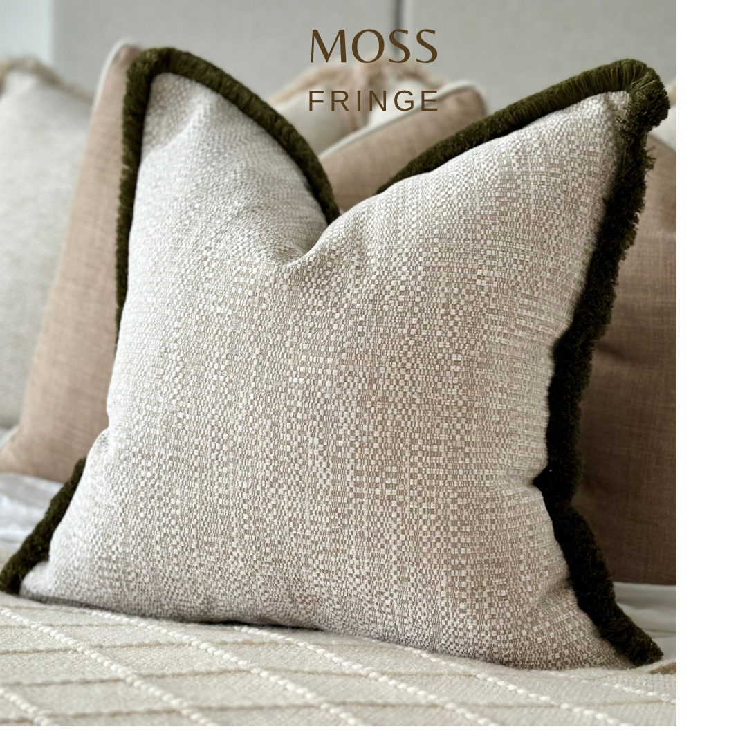 TEXTURED BEIGE | Fringe Cushion - More Size and Trim Colours