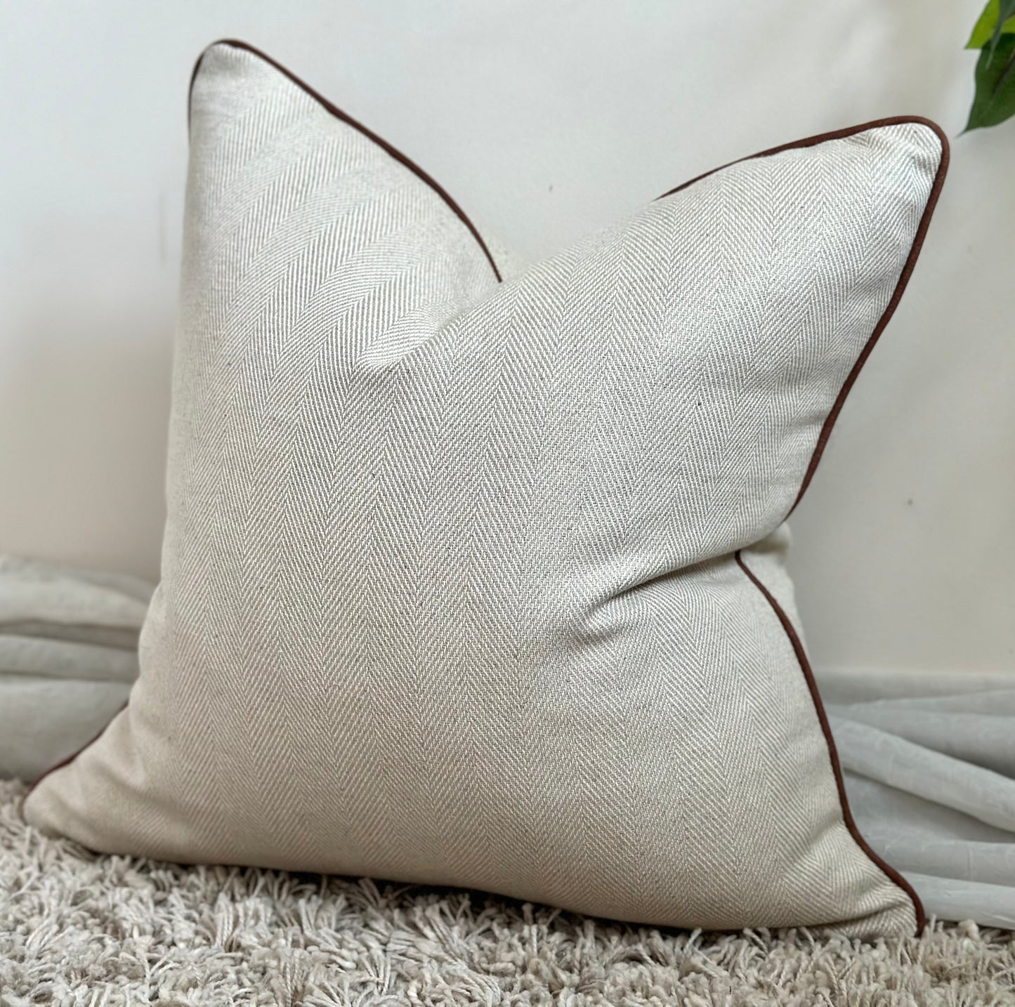 Beige Herringbone Cushion Cover