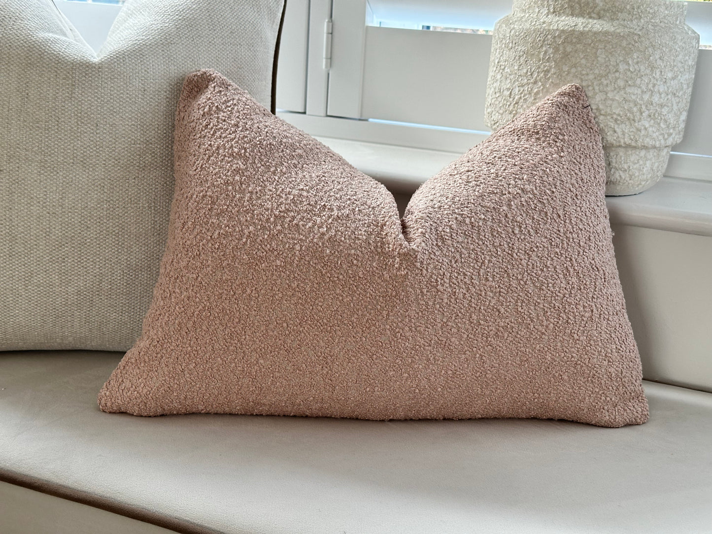 Pink boucle rectangle cushion