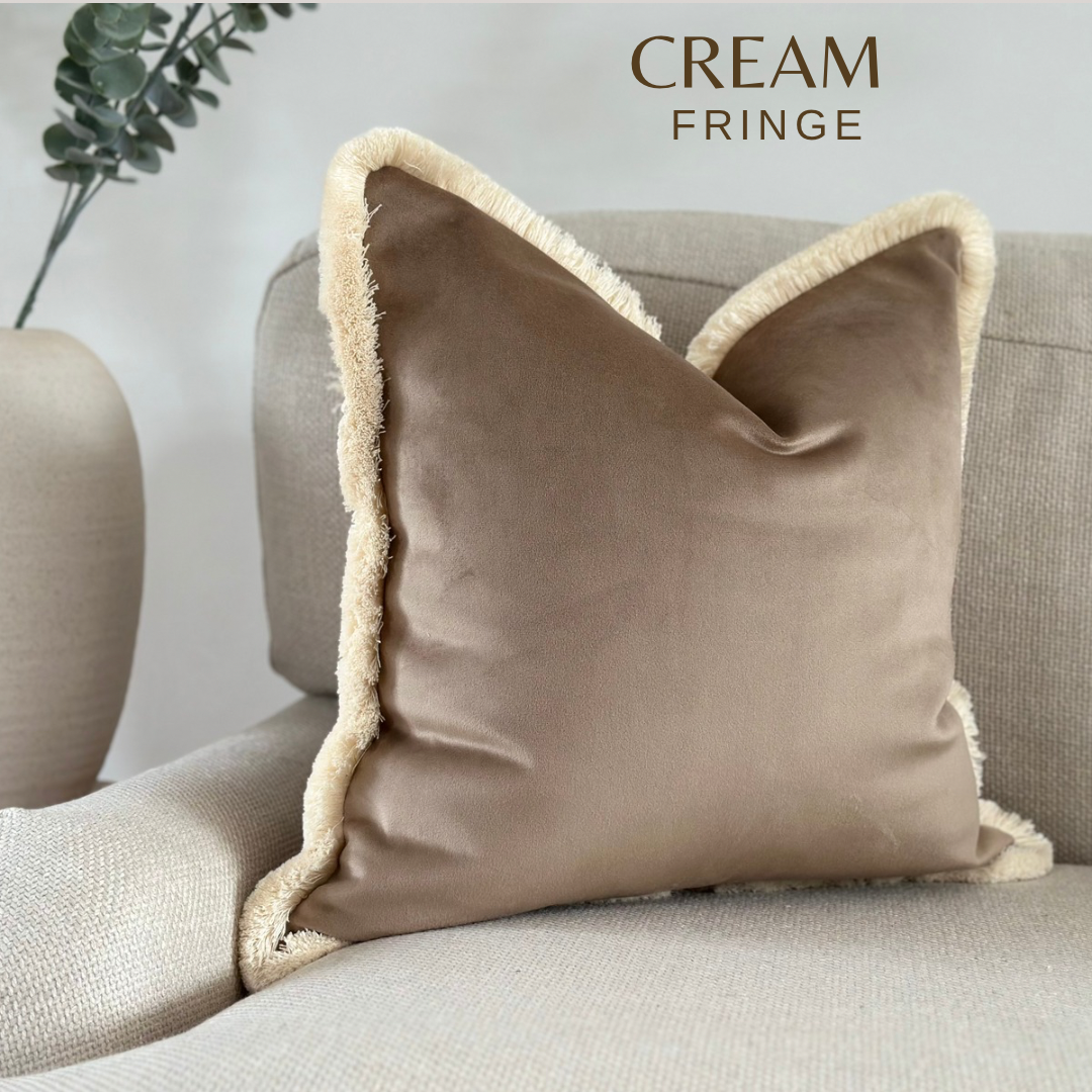 BEIGE TAUPE | Fringe Cushion - More Size and Trim Colours