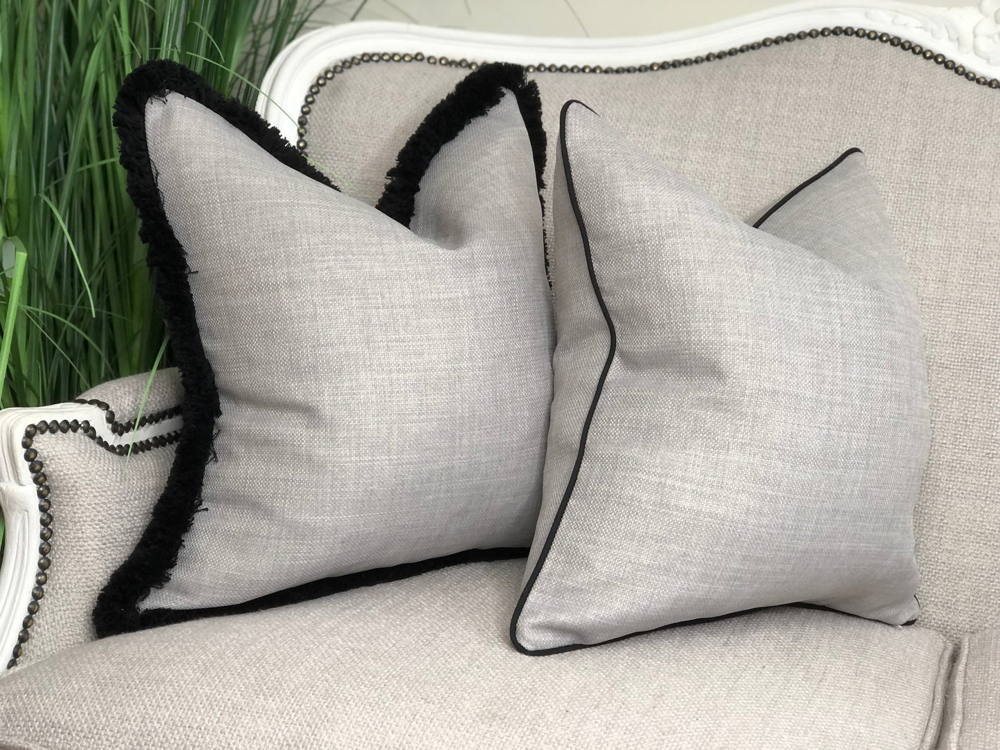 ALBA GREY | Fringe or Piped Cushion