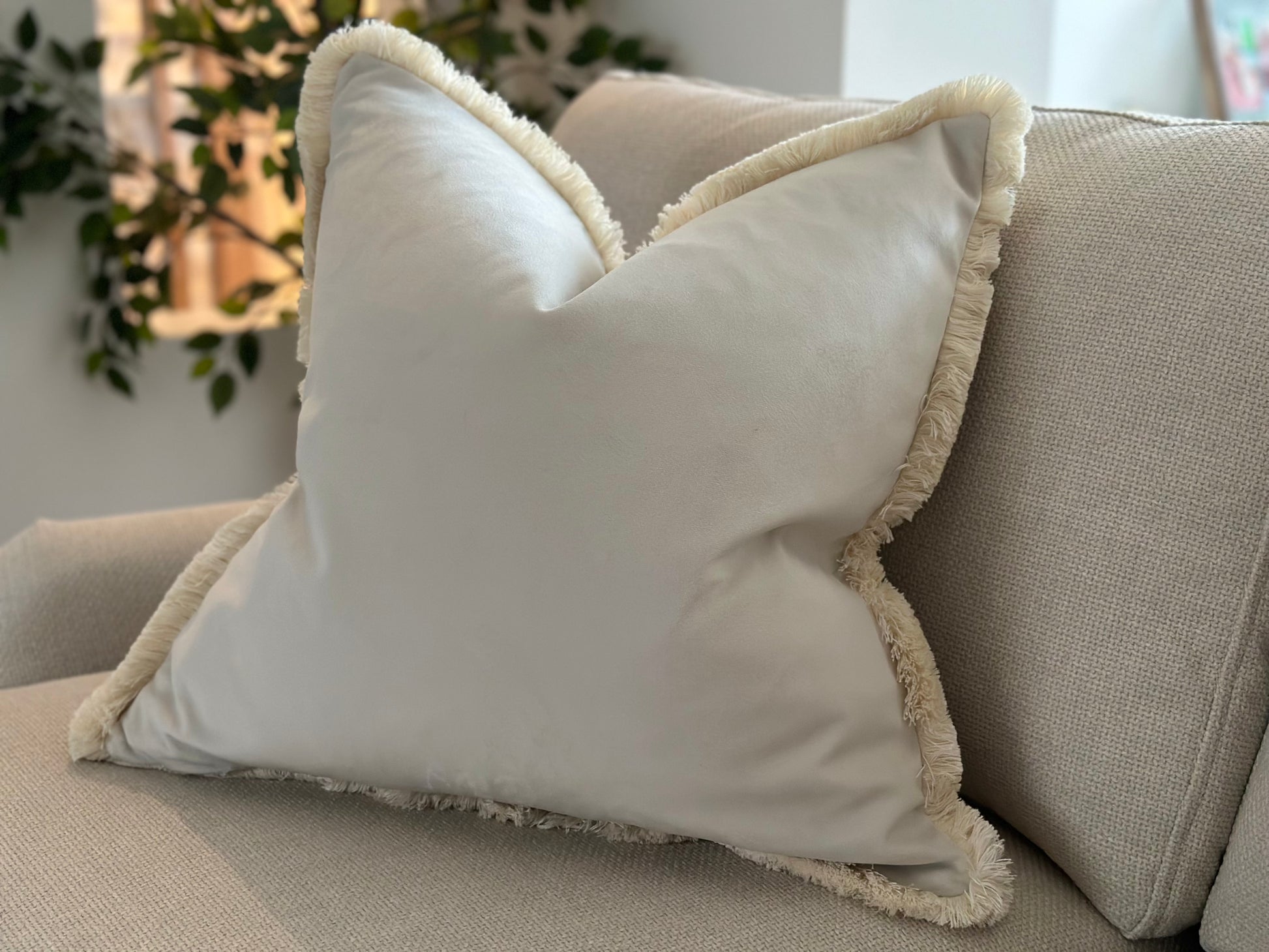 Ivory fringed pillow