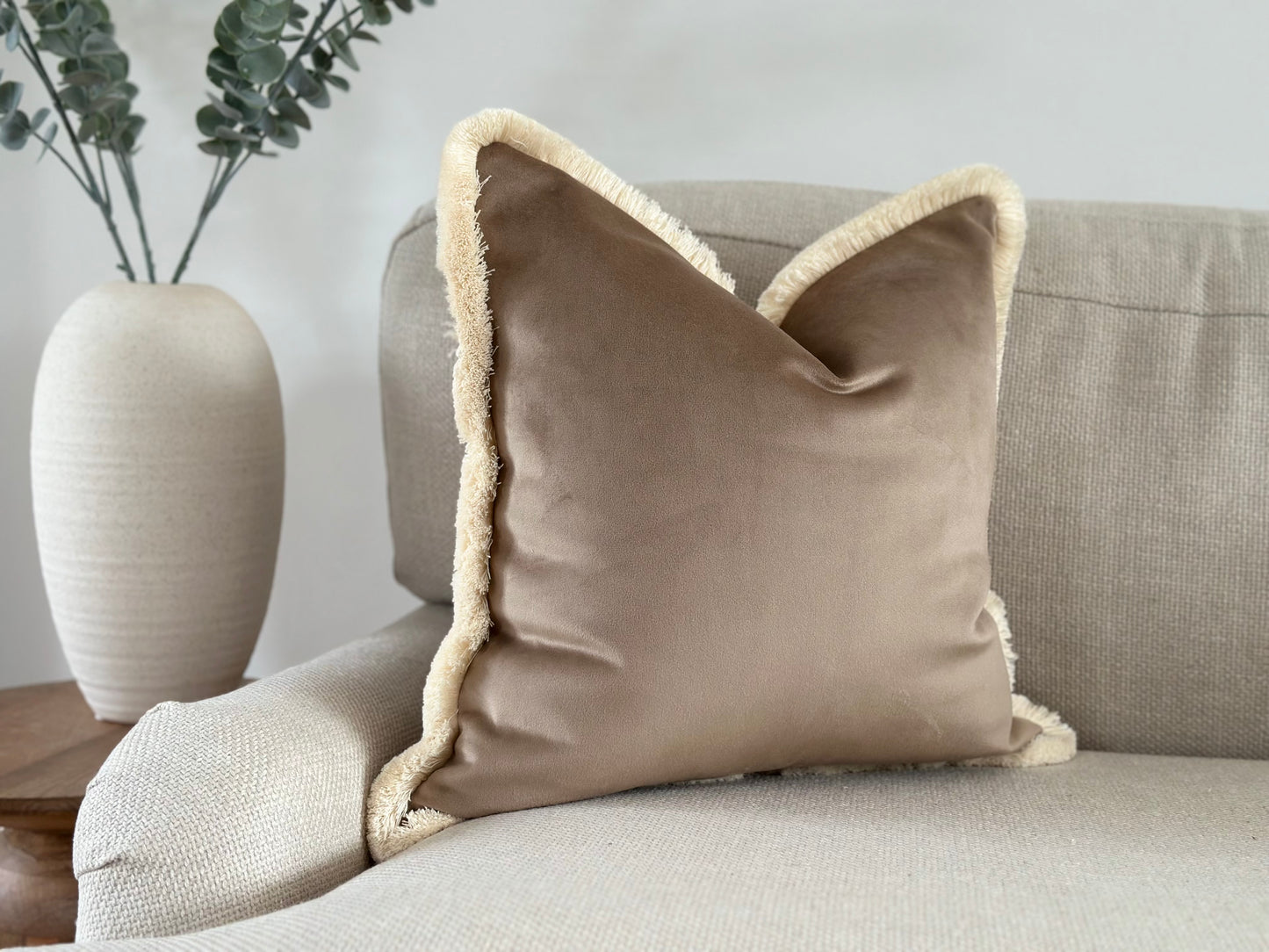 BEIGE TAUPE | Fringe Cushion - More Size and Trim Colours