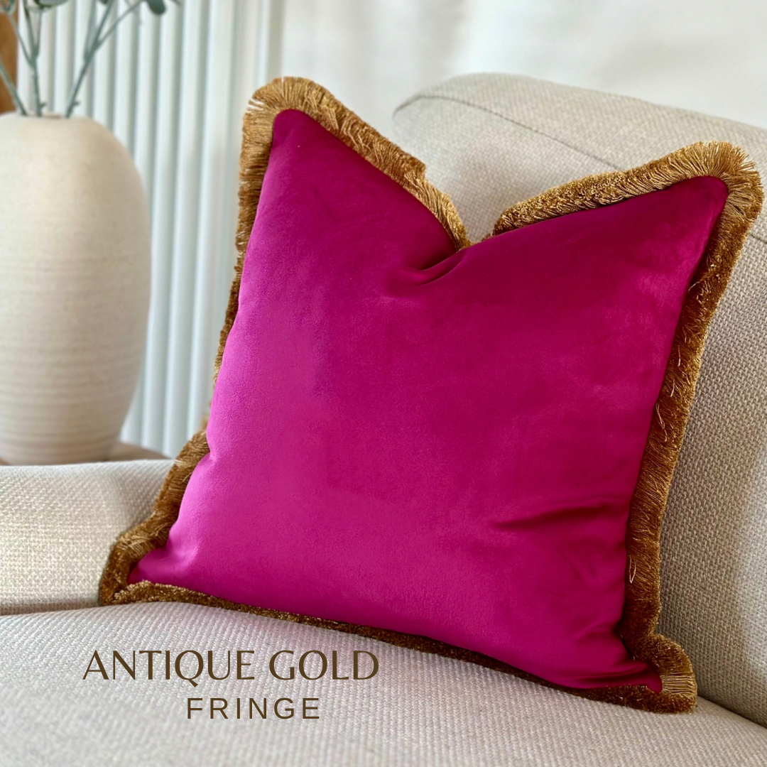 CERISE VELVET Fringe Cushion