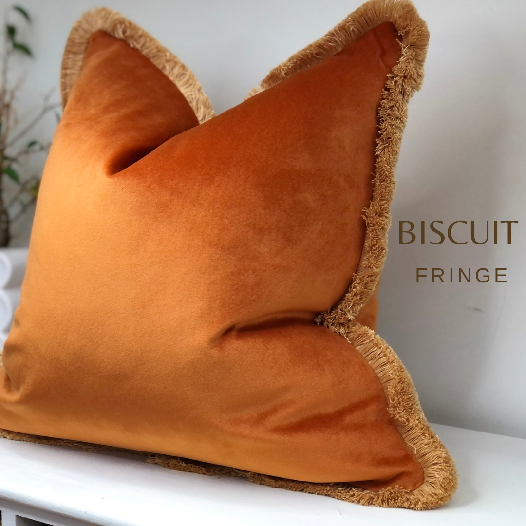 ORANGE VELVET | Fringe Cushion - More Size and Trim Colours