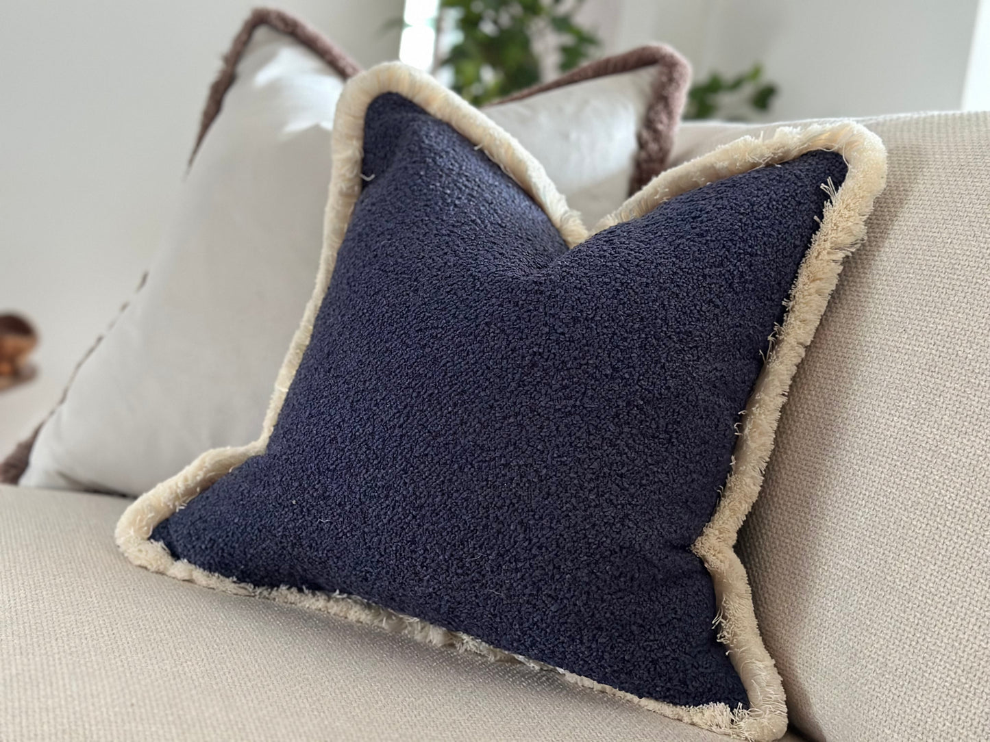 BLUE BOUCLE |  Fringe or Piped Cushion