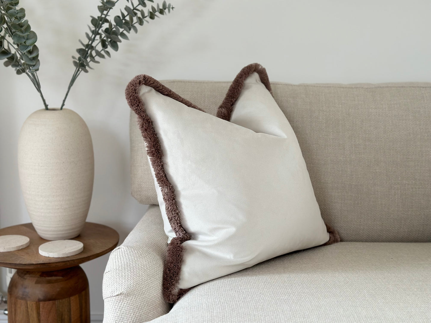 IVORY VELVET | Fringed or Piped cushion