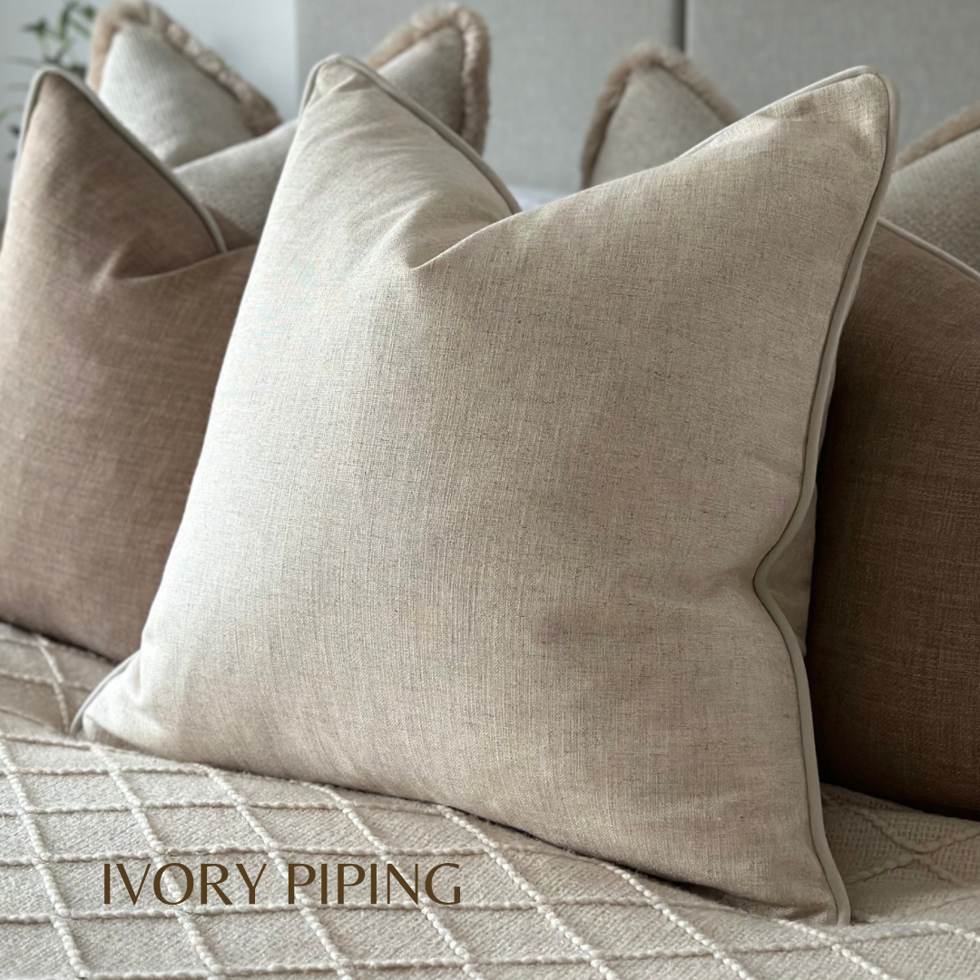 NEUTRAL LINEN BLEND |  Fringe or Piped Cushion