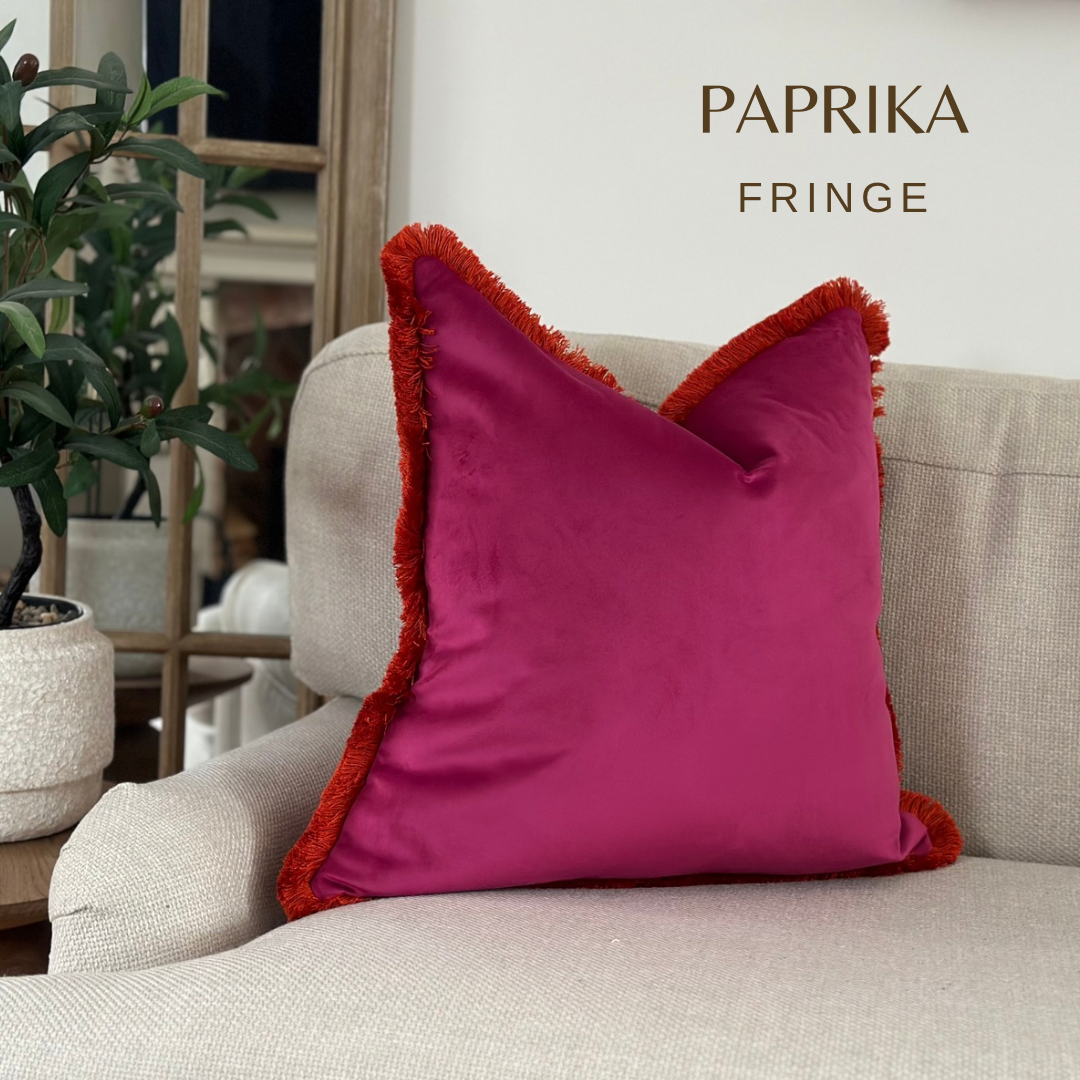 CERISE VELVET Fringe Cushion