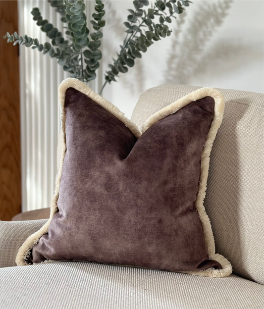 Luxury mocha fringe cushion