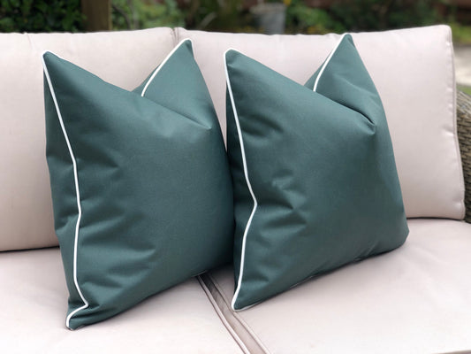 Green outdoor cushion cover white piping 45x45cm - last 2