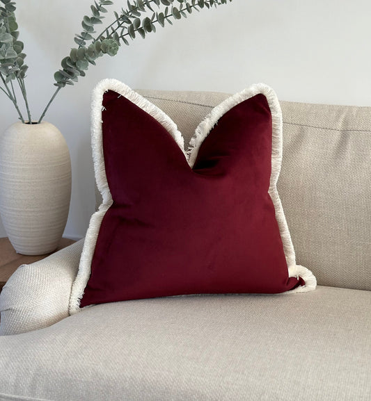 BURGUNDY VELVET | Fringed Cushion