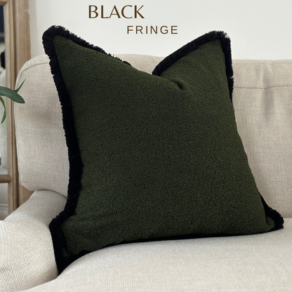 GREEN BOUCLE | Fringed cushion