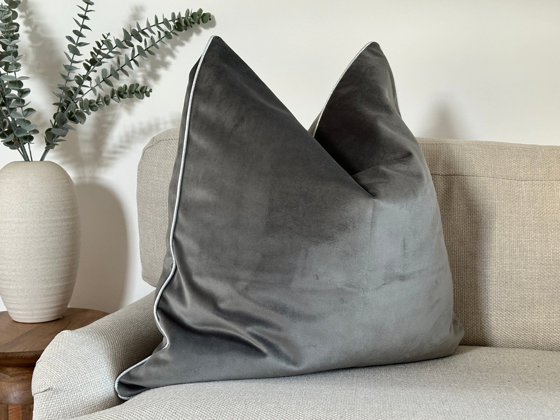 Grey velvet cushion