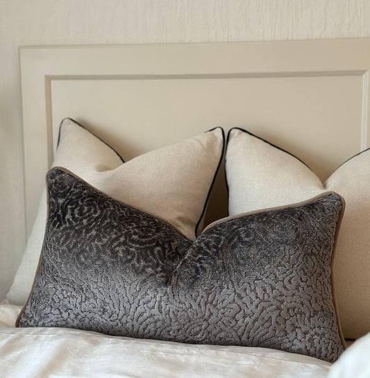 Luxury grey patterned rectangular pillow