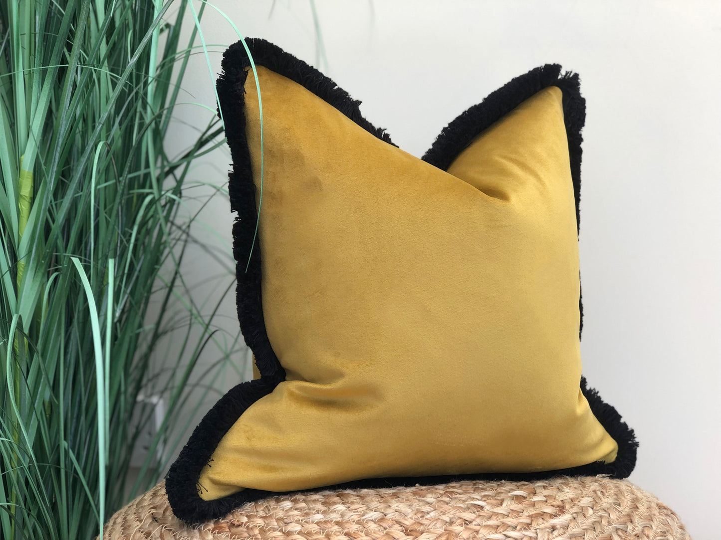 mustard and black cushion