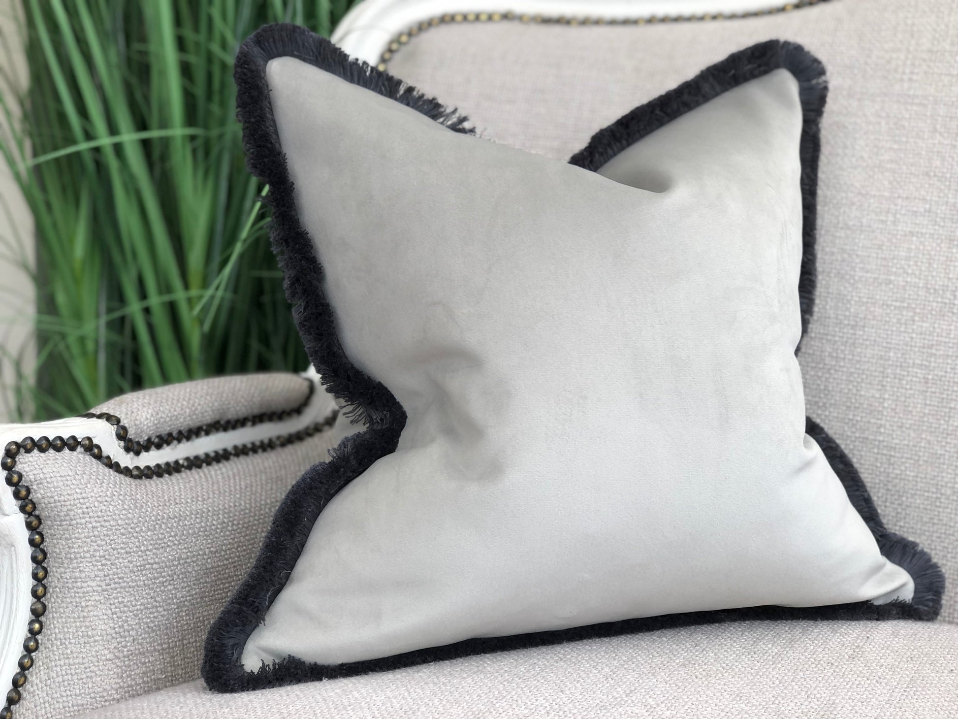 Grey white shops cushions