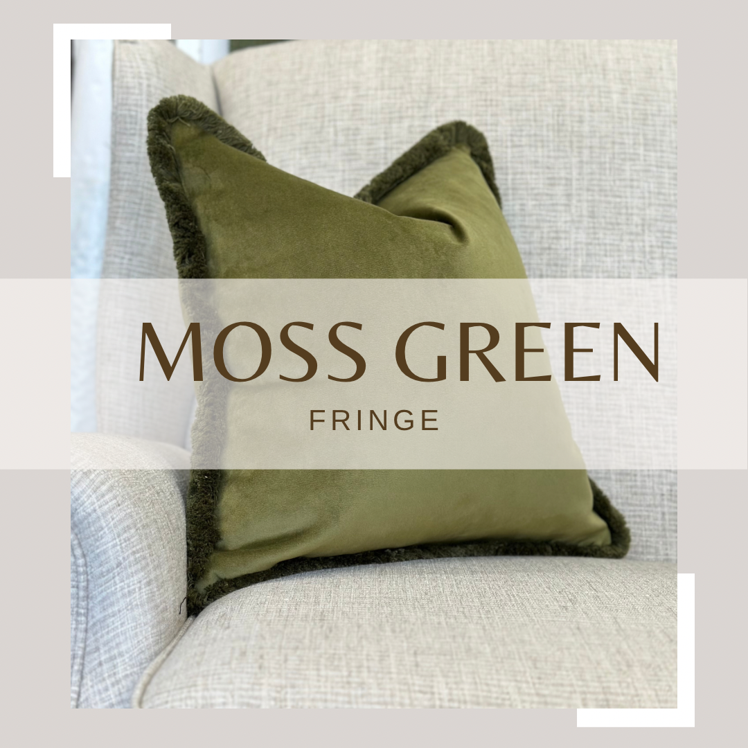 MOSS VELVET Fringe Cushion More Size and Trim Colours