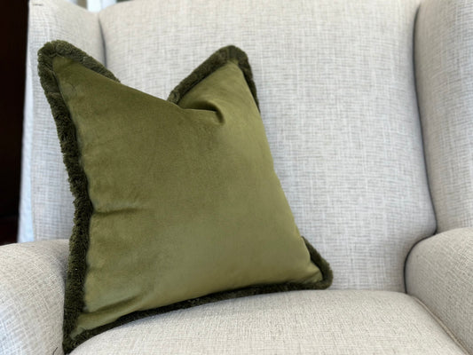 moss green velvet cushion