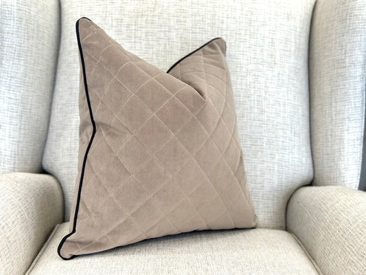 QUILTED TAUPE | Fringe or Piped Cushion