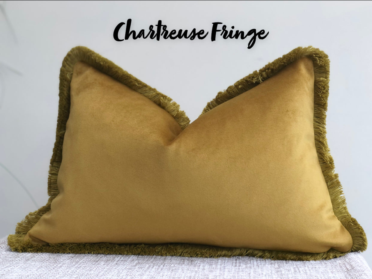 mustard cushion with fringe