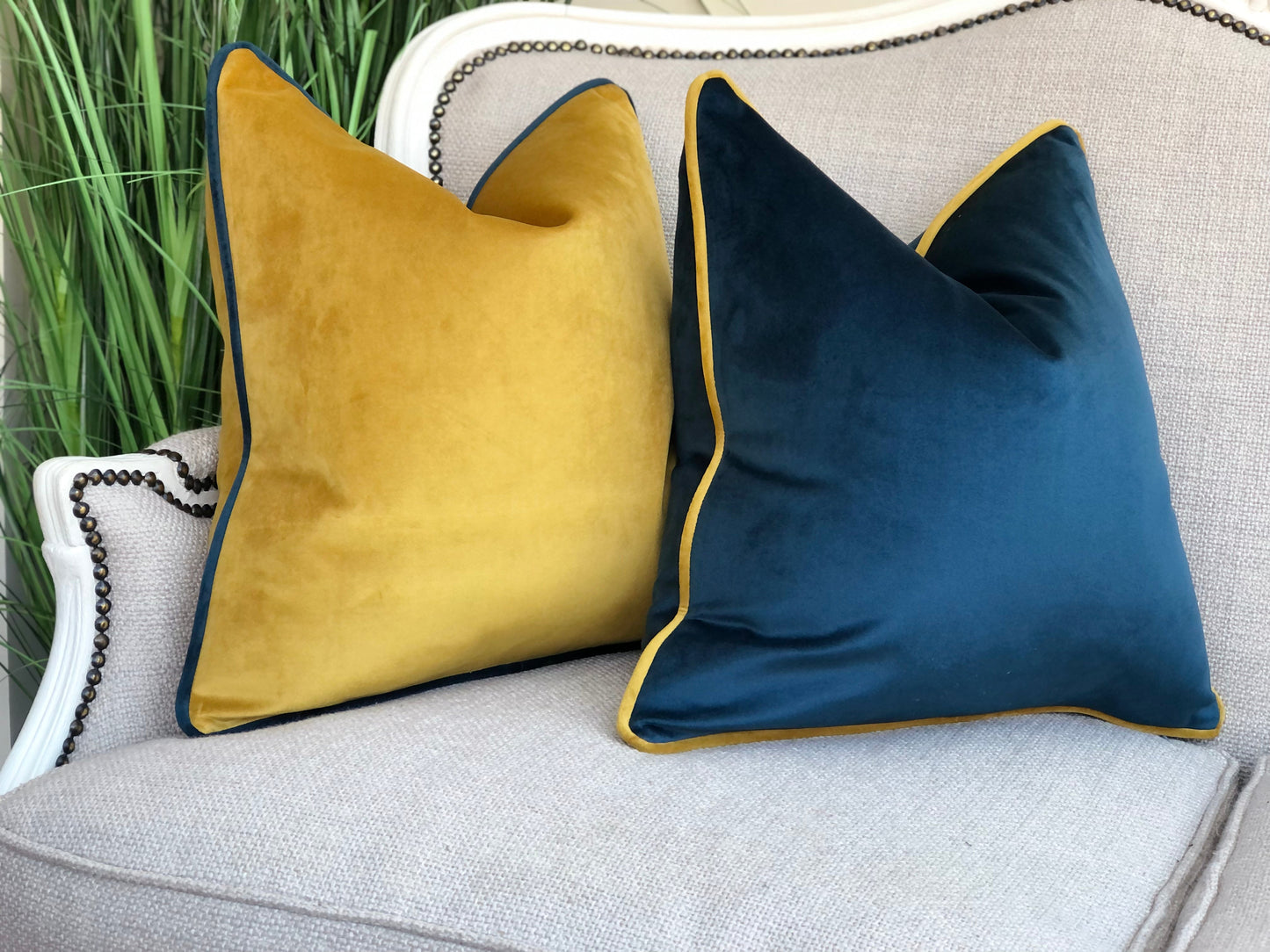 PACIFIC VELVET | Piped Cushion - More Sizes and Trim Colours