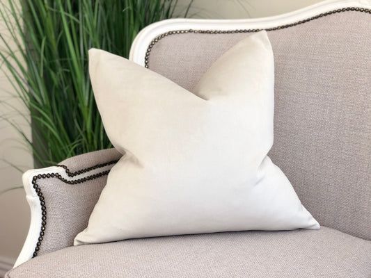 IVORY VELVET | Fringed or Piped cushion