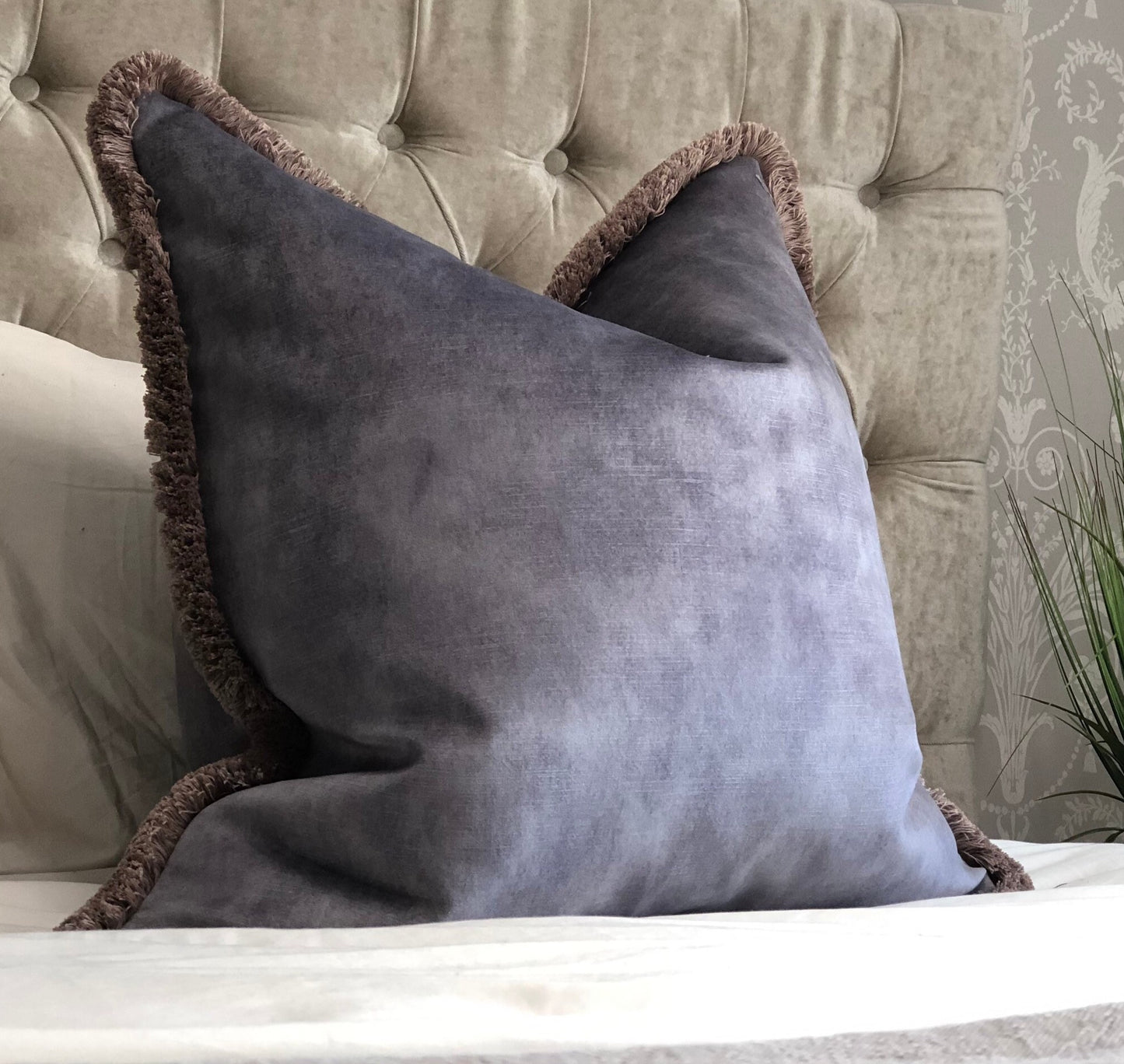 luxury grey cushion with fringe