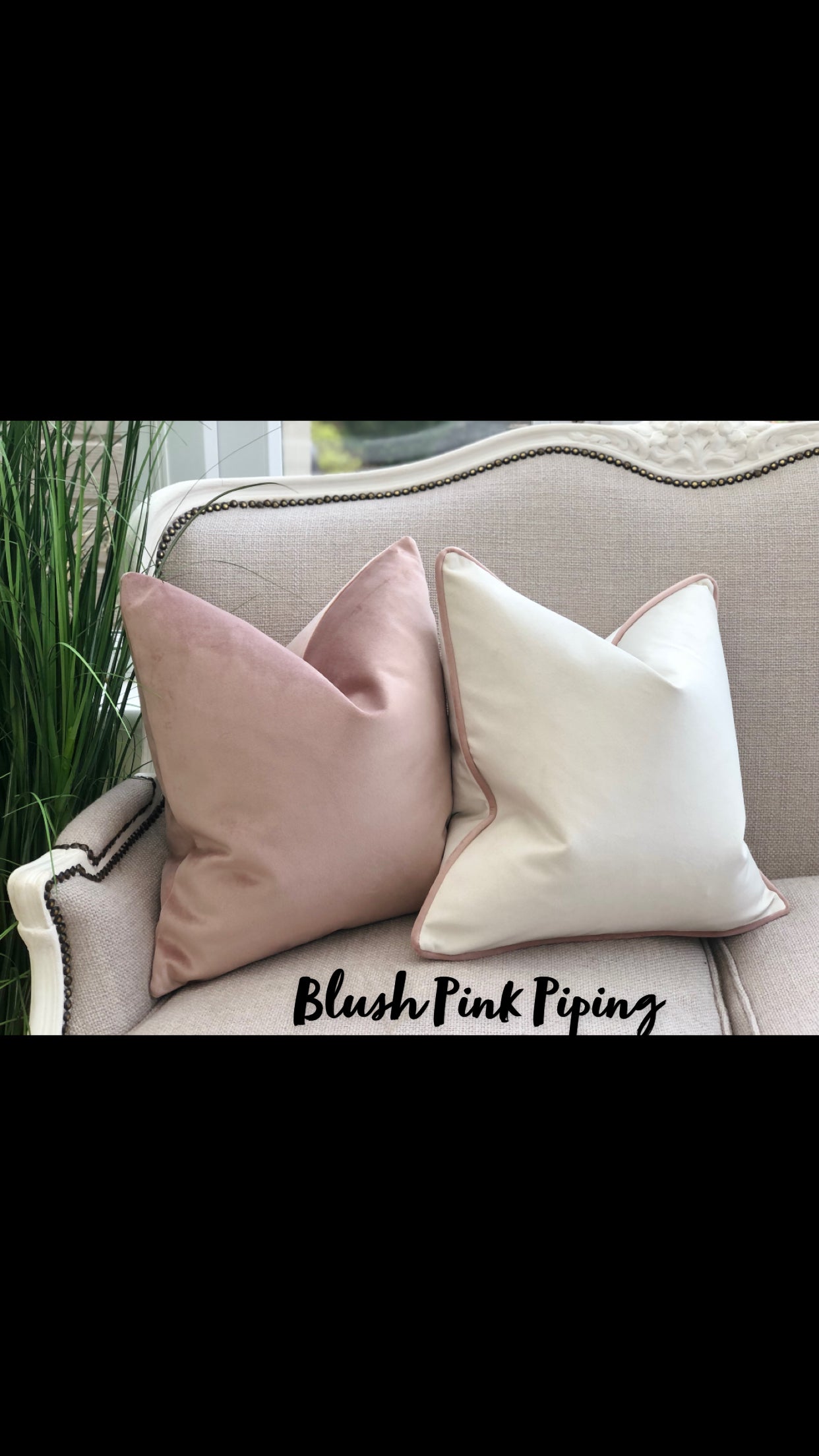 white cushion with pink piping