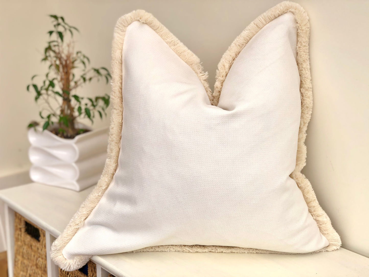 cream fringe scatter cushion