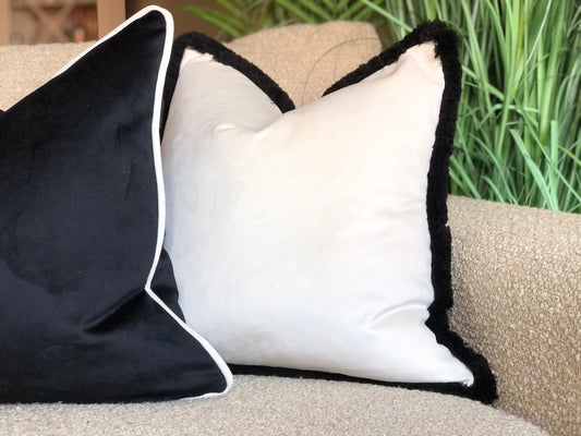 white and black velvet cushions