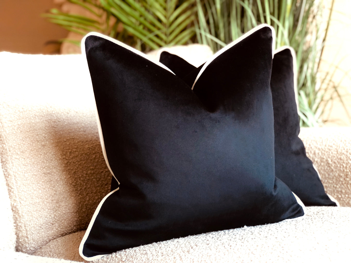 black cushions white edge