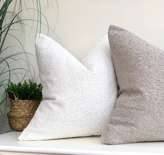 white boucle cushion