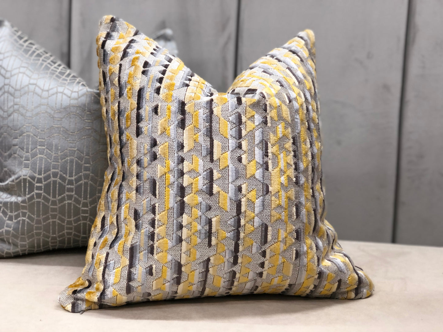 Grey and yellow on sale cushions