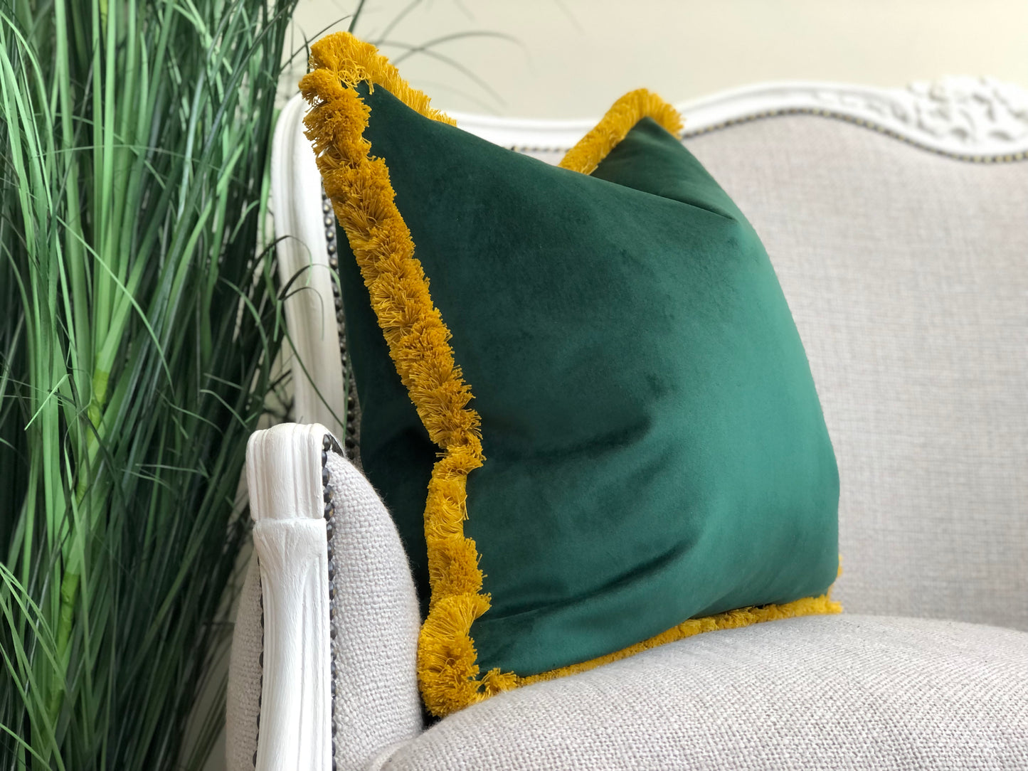 green and mustard cushion