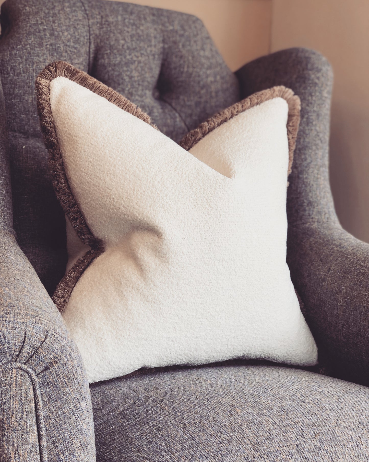 IVORY BOUCLE | Fringed or Piped cushion